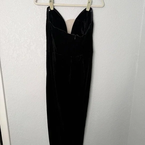 Lulus Black Velvet Deep V-Neck Maxi Dress with Mesh Insert and Side Slit Mens L - Picture 7 of 7